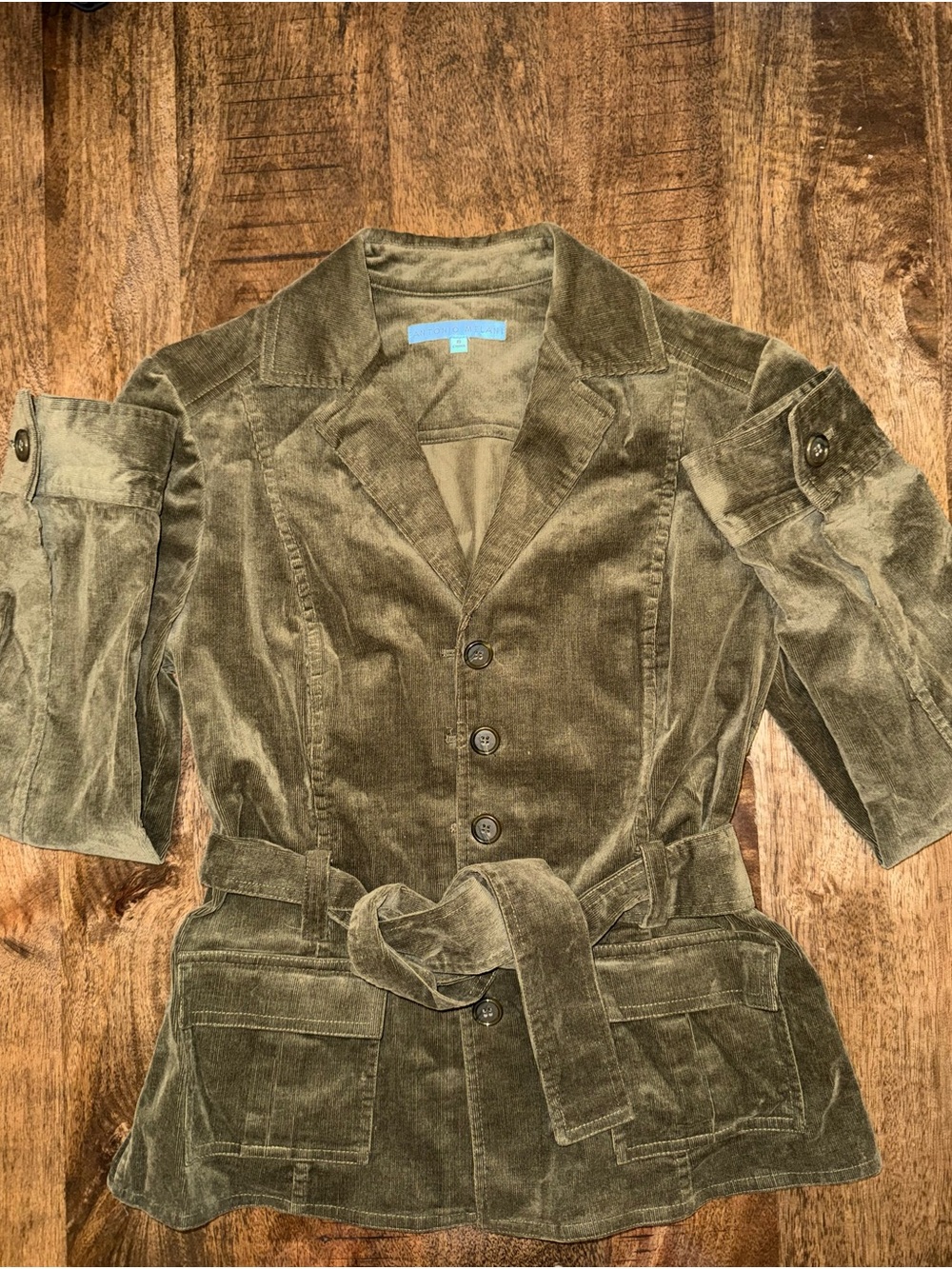 ANTONIO MELANI Olive Green Corduroy Belted Blazer